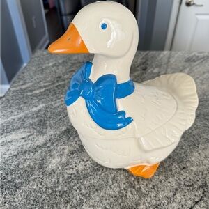 Vintage mother goose cookies jar white with blue bow, farmhouse